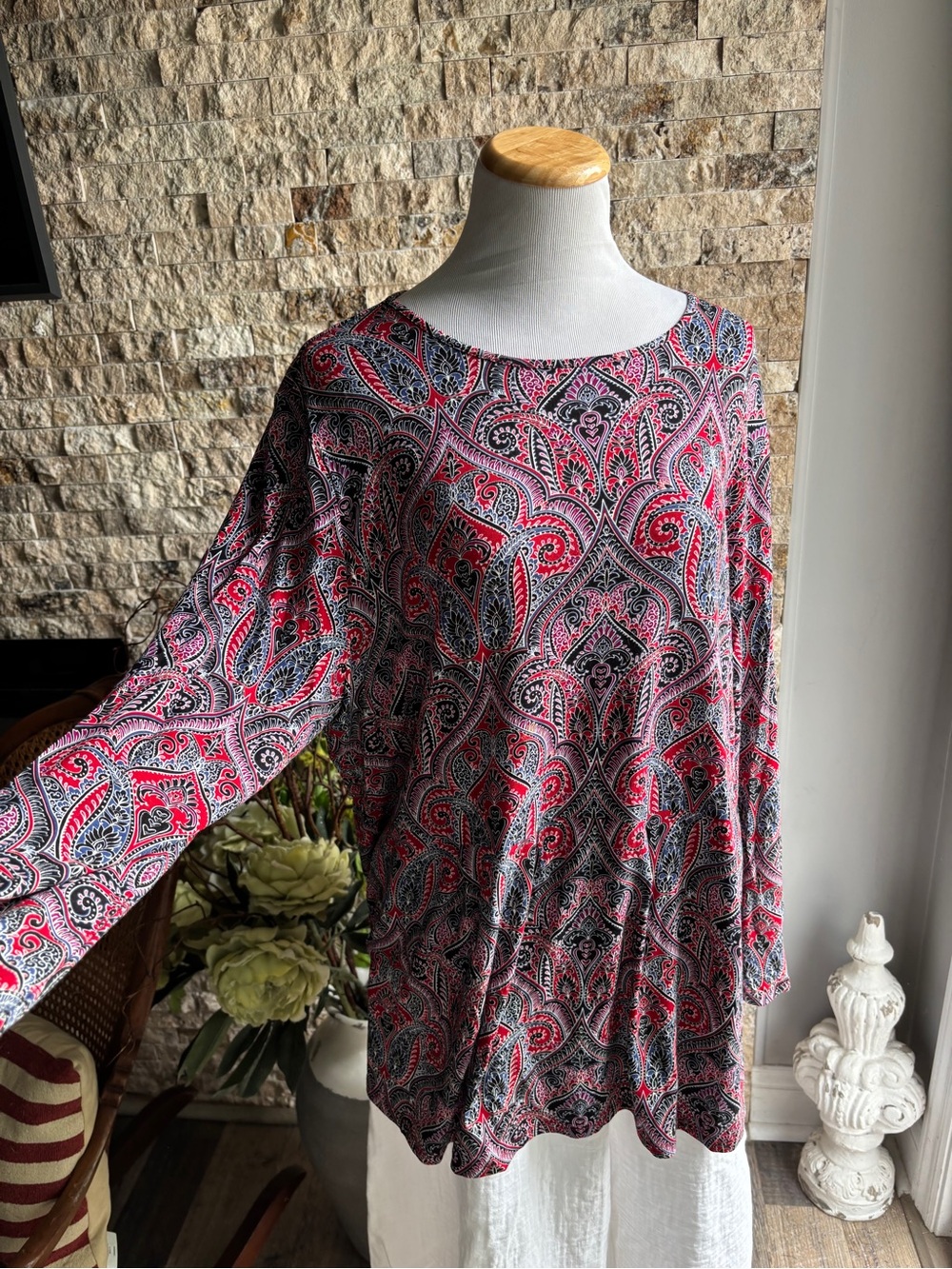 J. Jill Pink and Black Paisley Long-Sleeve Tee